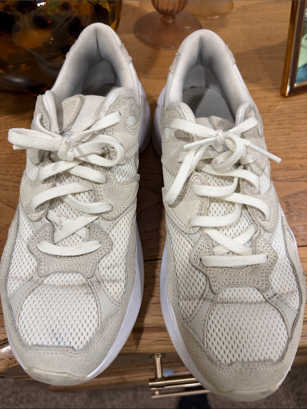Nike Women's Cream/White Mesh & Suede Sneakers - Picture 2 of 4